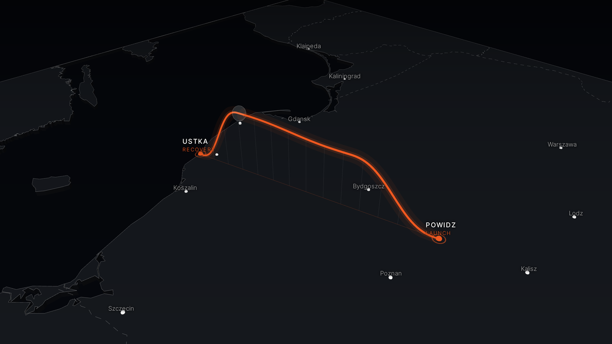 3D map of the Baltic region showing the micro-HAB flight from Powidz, Poland to recovery near Ustka